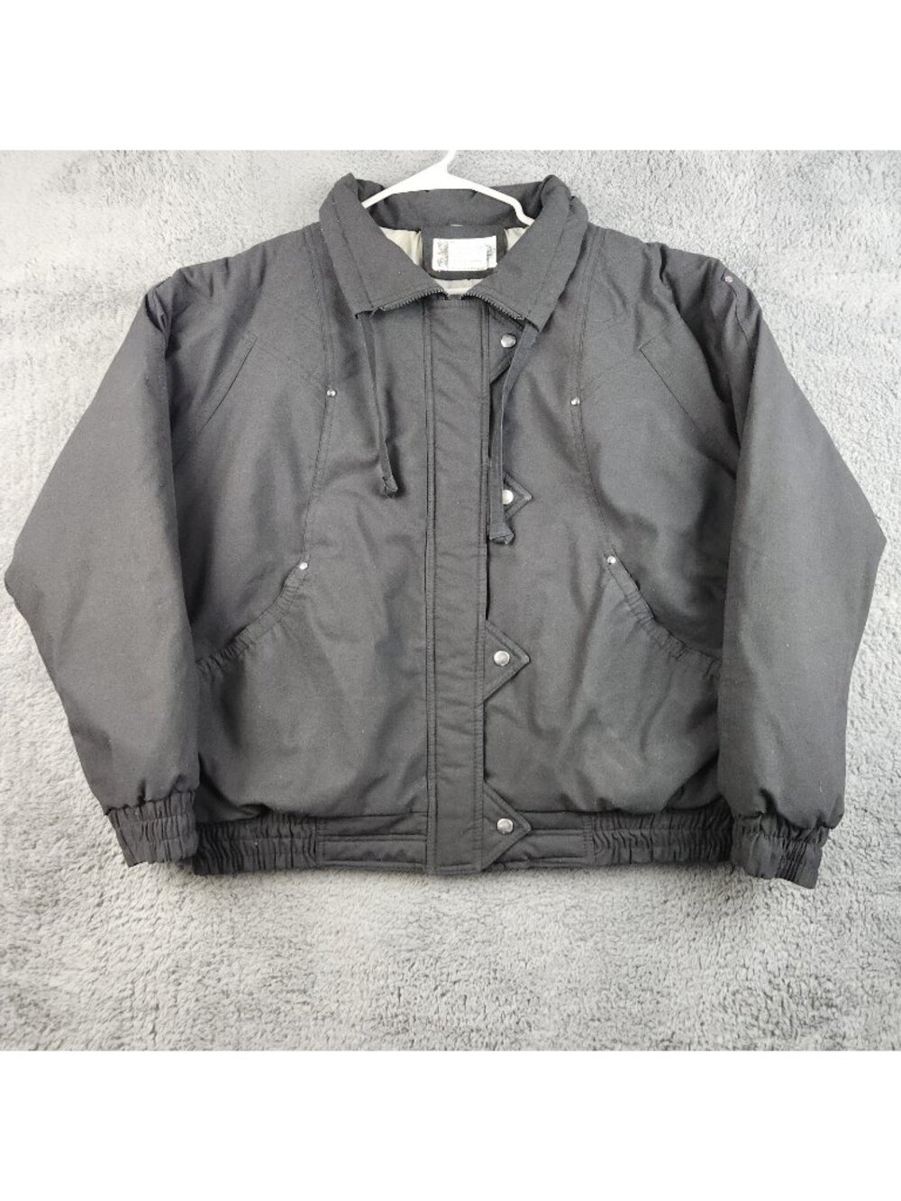 VTG Snap Front Full‎ Zip Black Bomber Jacket Women's 18W Quilt Lined Minimalist
